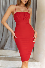 Sweet Surrender Pleated Bust Knee Length Dress Red