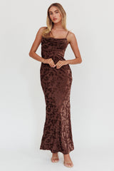Well Versed Burnout Velvet Maxi Dress Chocolate