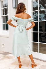 Linka Off-Shoulder Tie Back Midi Dress Pistachio