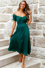 Linka Off-Shoulder Tie Back Midi Dress Forest Green