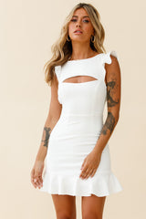 Dinner At 8 Cut-Out Bust Ruffle Shoulder Dress White