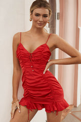 Magic Moment Ruched Drawstring Mini Dress Red