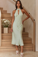 Madison Avenue Keyhole Bust Halterneck Midi Dress Pistachio
