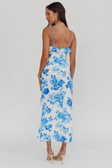Silvana Frill Trim Maxi Dress Floral Blue