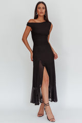 Moonlit Magic Asymmetric Neckline Maxi Dress Black