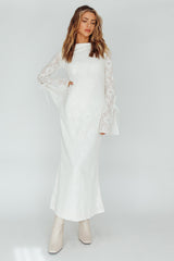 Kalia Long Sleeve Lace Midi Dress Cream