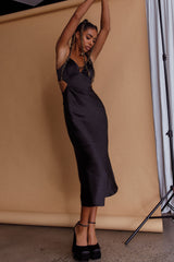 City Lights Cut-Out Waist Strappy Back Midi Dress Black