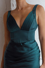 Come What May Pintuck Pleat Gathered Side Mini Dress Jade