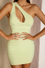 Selma One-Shoulder Ruched Mini Dress Olive