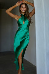 Je Reve Twist Halterneck Midi Dress Green