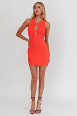 Piece Of Heaven Sleeveless Keyhole Mesh Mini Dress Red