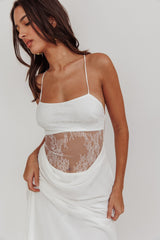 These Days Backless Lace Waist Maxi Dress White