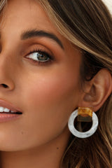 Endearing Marbled Square Circle Earrings Beige