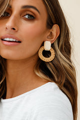 Sirocco Woven Straw Circle Earrings Beige