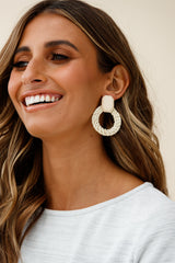 Sirocco Woven Straw Circle Earrings White