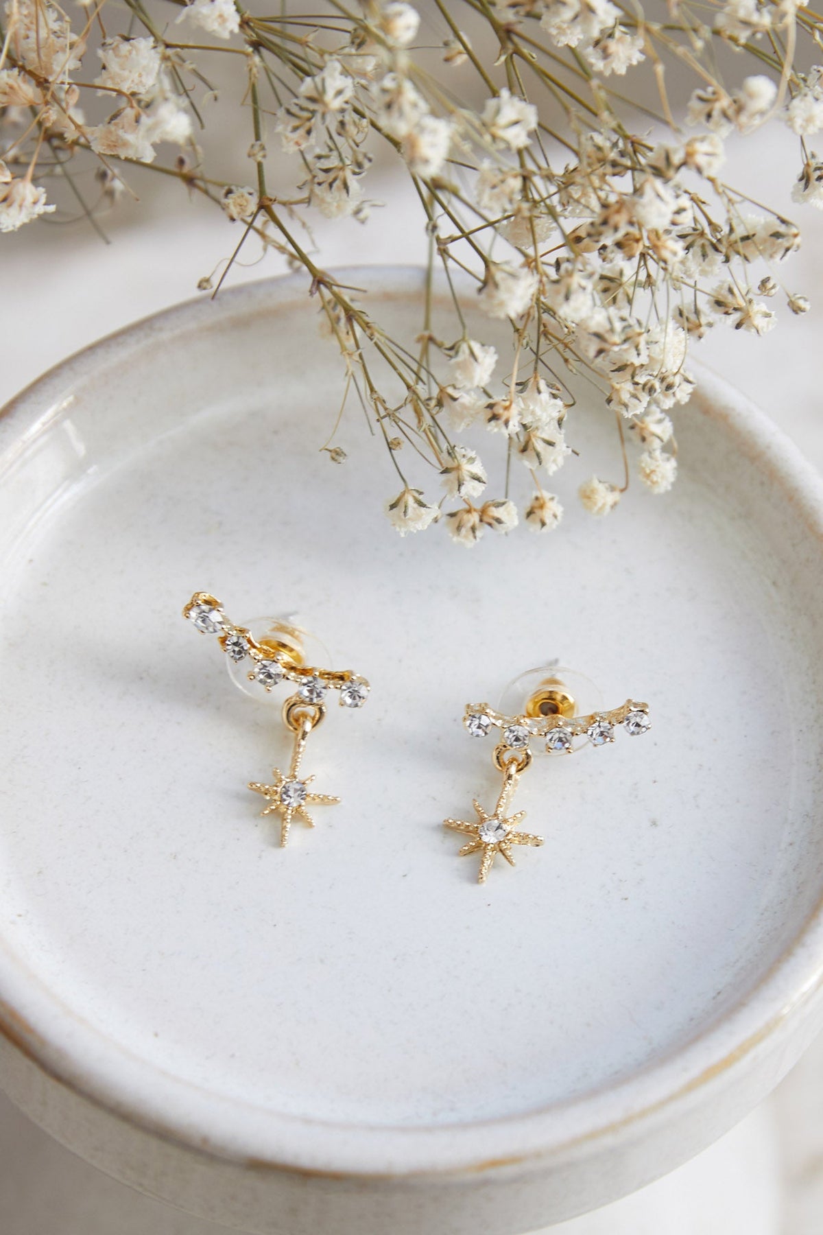 Virgo Crystal Star Earrings Gold