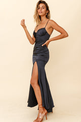 Bronte High Split Gathered Bust Maxi Dress Ink