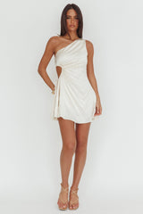 Glow Ray One-Shoulder Pleat Dress Champagne
