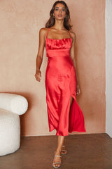 Lakoda Gathered Bust Bow Tie Back Midi Dress Red