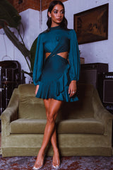 Feels Like Home Long Sleeve Cut-Out Dress Forest Green