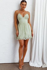 Lovers Lane Lace Trim Tied Strap Dress Avocado