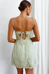 Lovers Lane Lace Trim Tied Strap Dress Avocado