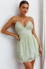 Lovers Lane Lace Trim Tied Strap Dress Avocado