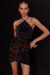 Serving Looks Criss-Cross Back Sequin Mini Dress Midnight Blue