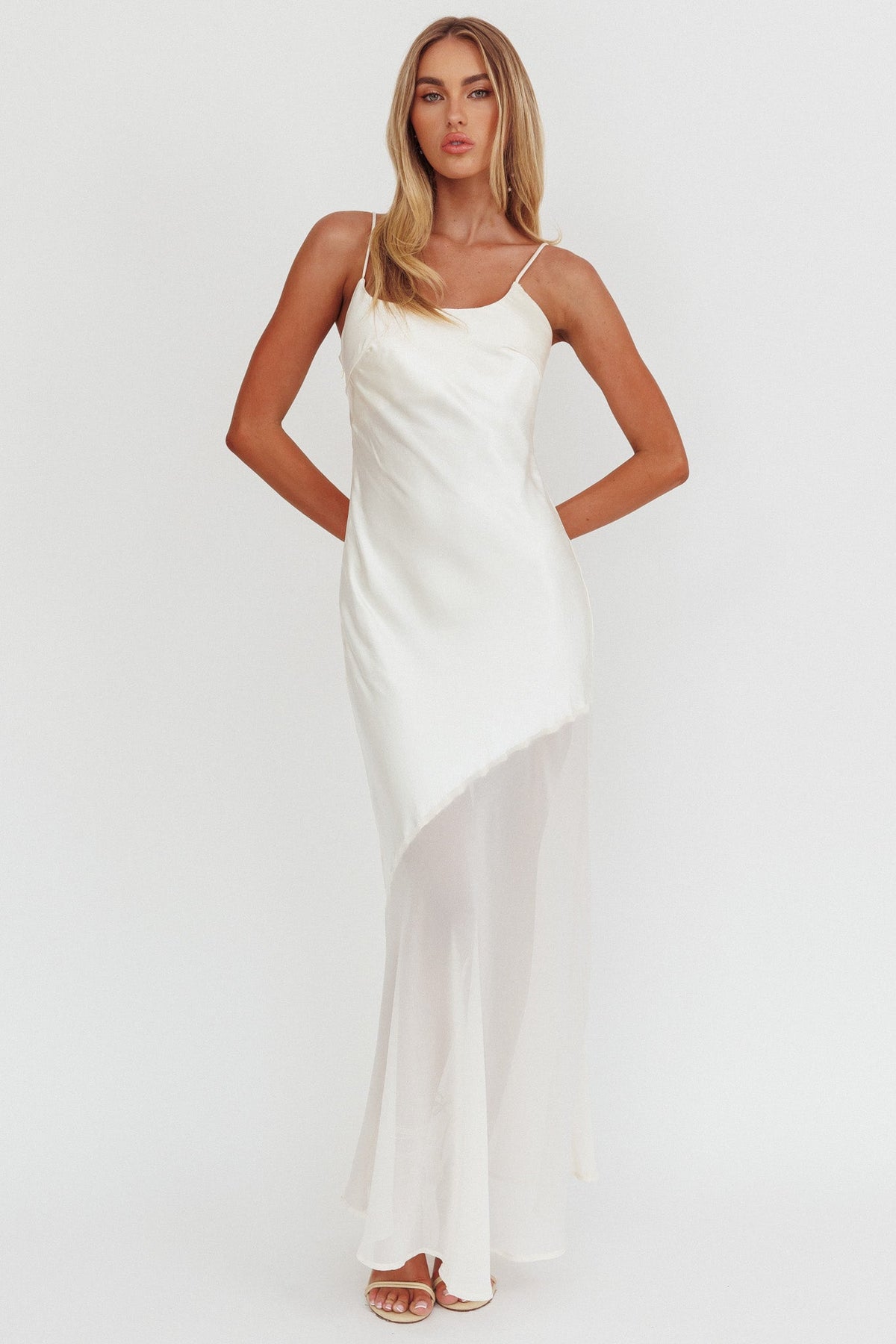Gilded Dream Chiffon Hem Maxi Dress Oyster