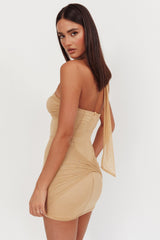 Elma Bandeau Neck Tie Mini Dress Gold