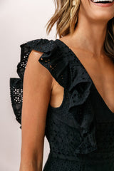 Sharina Crochet Lace Keyhole Back Dress Black