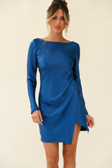 Thank Me Later Long Sleeve Open Back Dress Navy